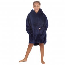 18C856: Kids Plain Over Sized Plush Hoodie- Navy (One Size - 7-13 Years)